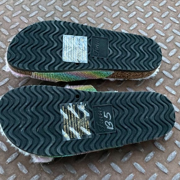 Forever21 Women Sandal Shoes Multi Color Bling Faux Fur Shoes Size 6.5 - Picture 11 of 11